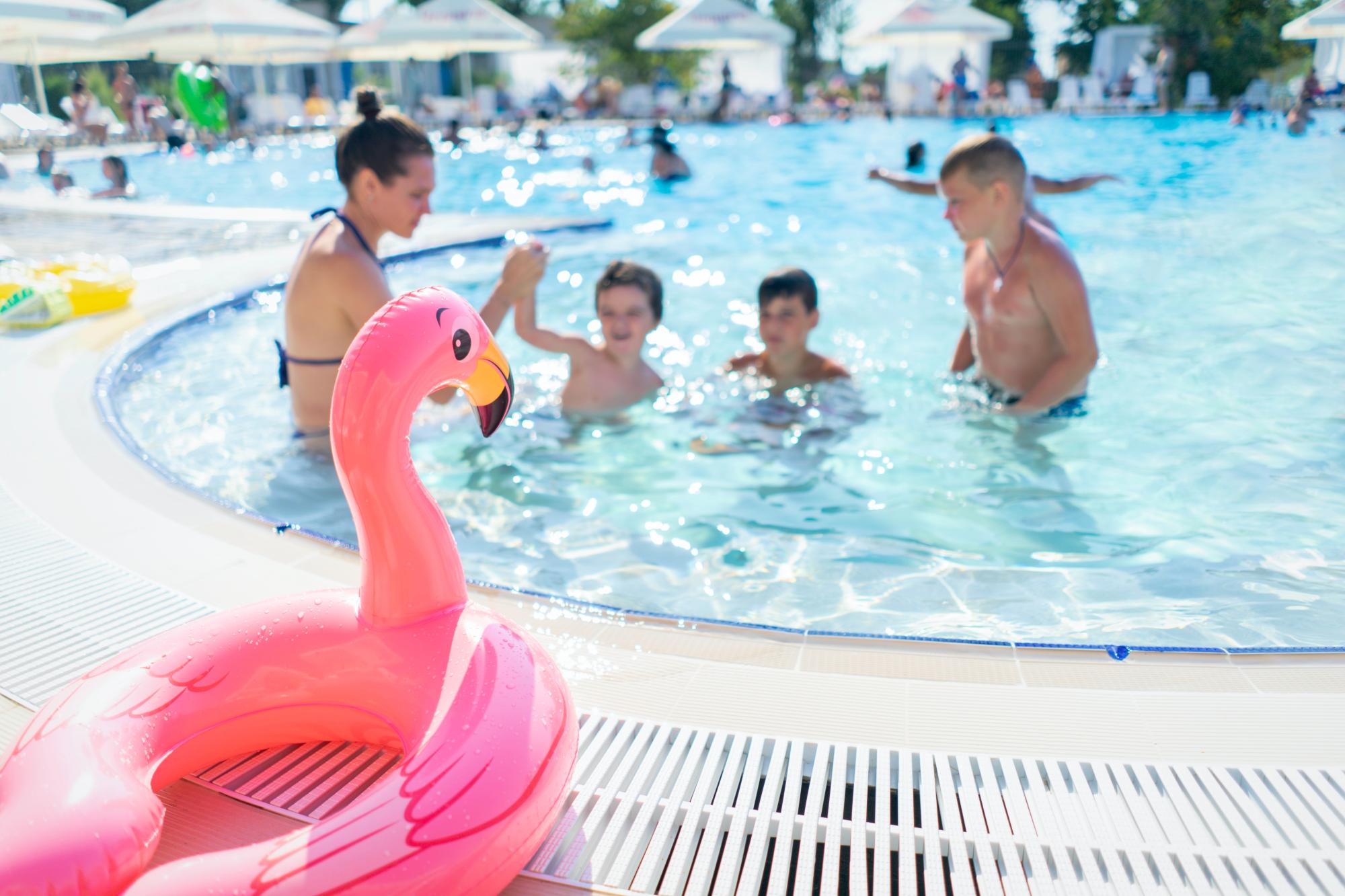 With the large volume of water employed by swimming pools for leisure use