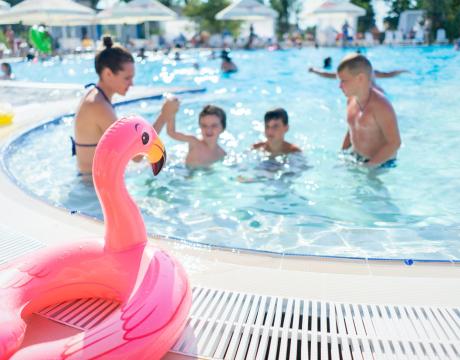 With the large volume of water employed by swimming pools for leisure use
