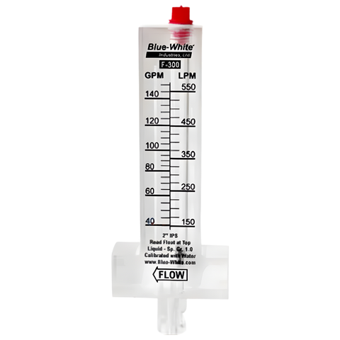 Blue-White F-30400P Flow Meter, PVC 4", 125-500gpm